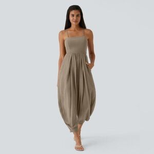 NWT HALARA Spaghetti Strap Backless Lace Up Side Pocket Resort Jumpsuit